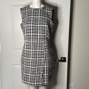 Ann Taylor Black and White Plaid Knit Tweed Tank Mini Dress